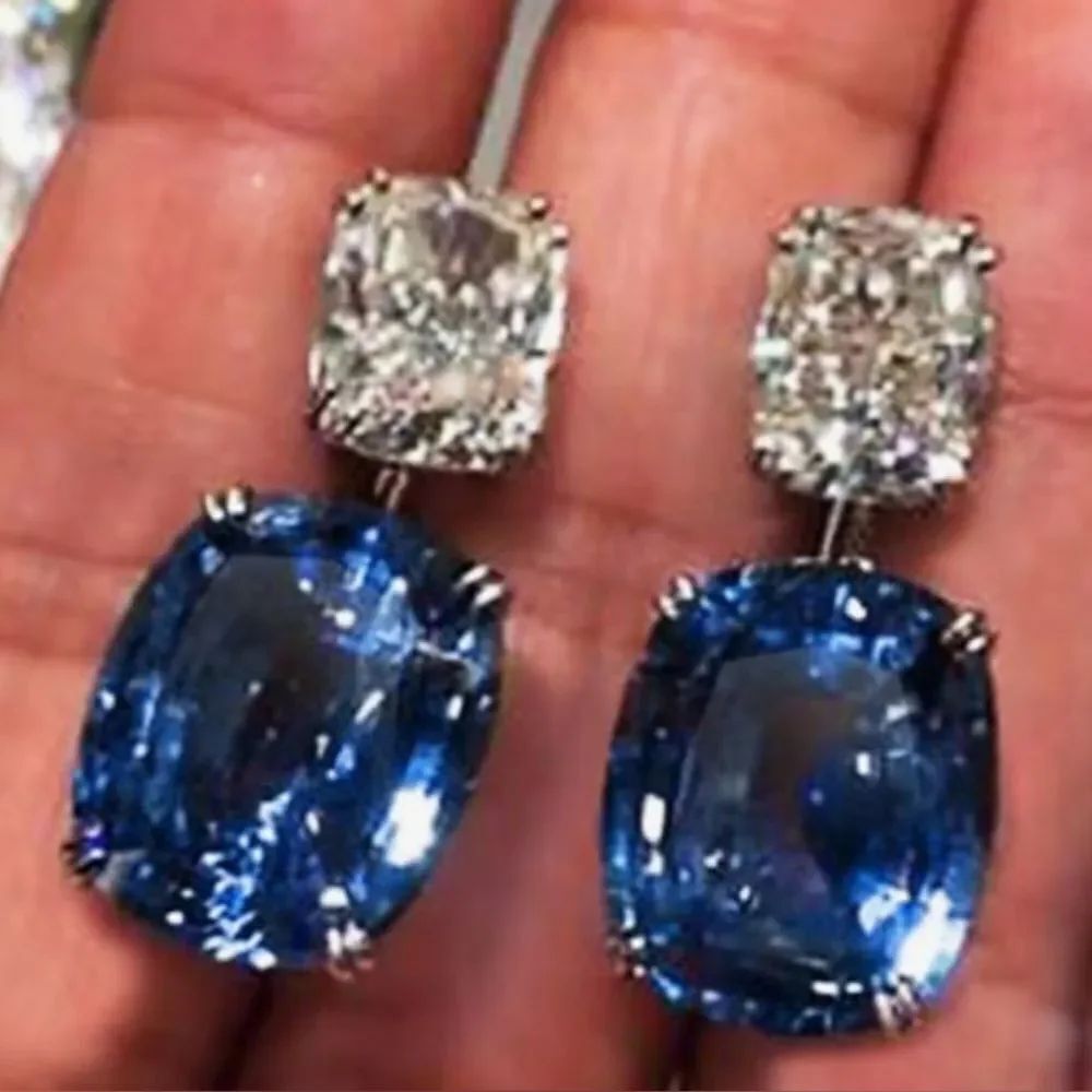 💙 NEW Sparkling Double rhinestone & blue crystal drop dangle earrings  💙